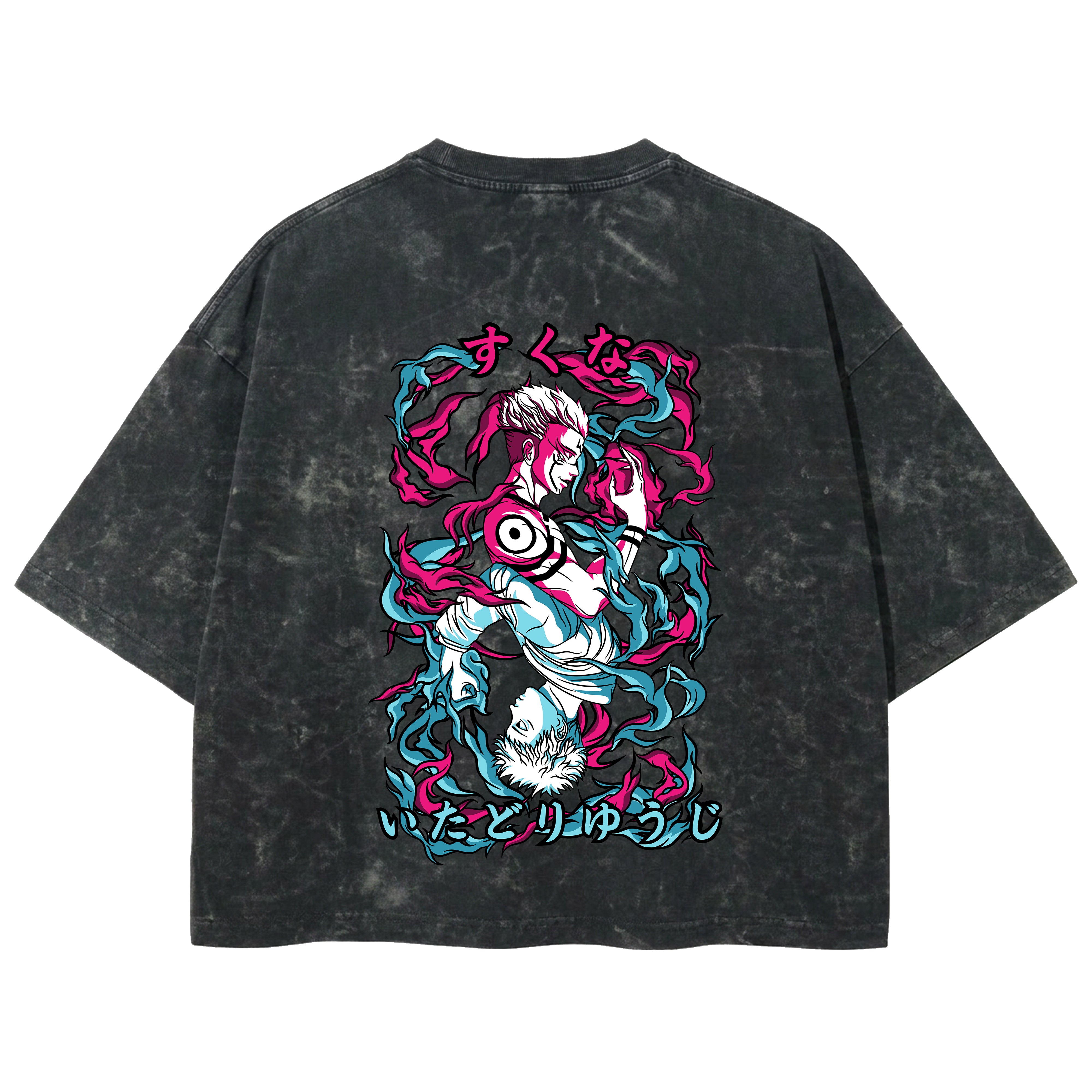 Playera streetwear premium de anime y gaming ExtraLife MX, corte boxy deluxe mineral wash heavyweight en color Acid Wash, moda urbana mexicana de culto.