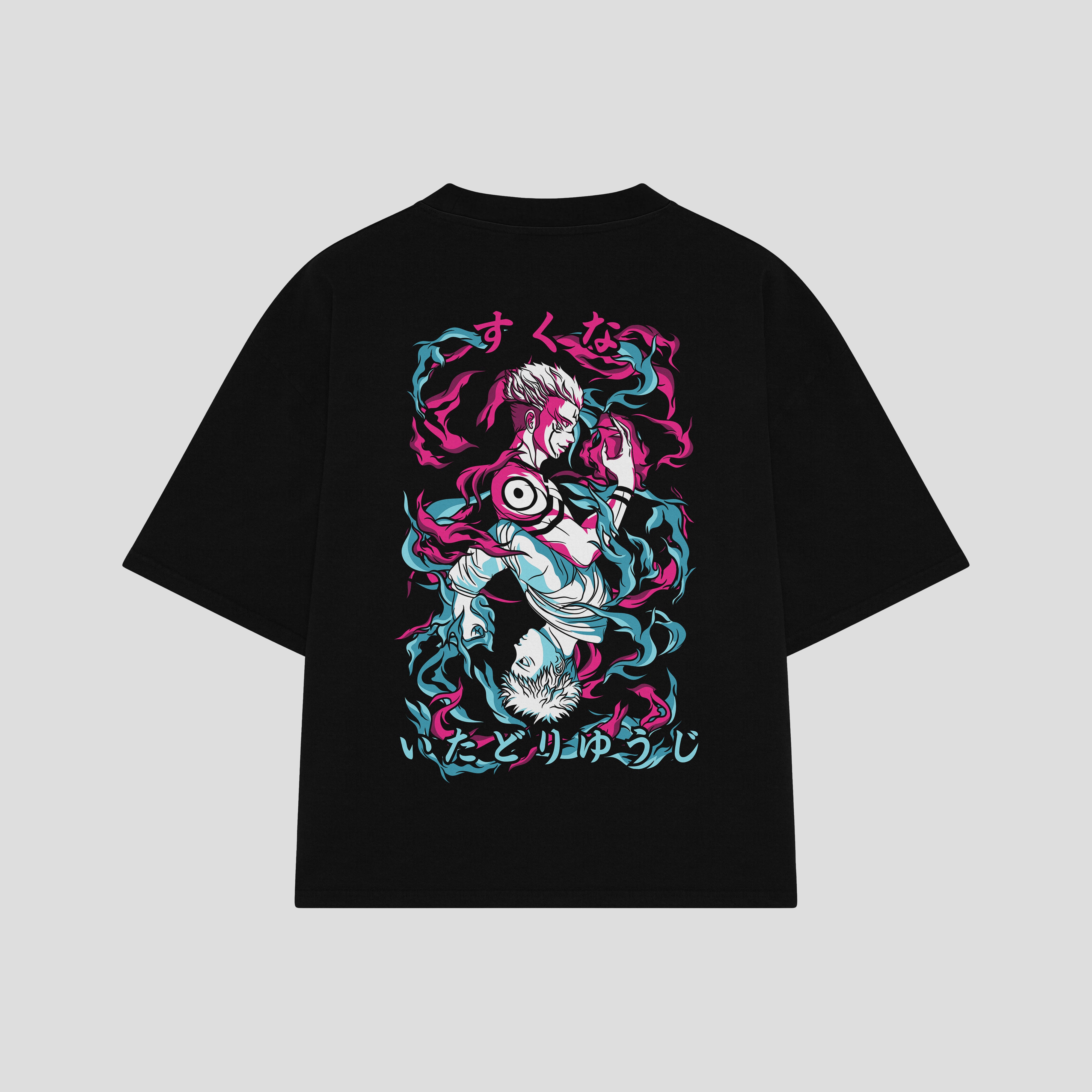 Playera streetwear premium de anime y gaming ExtraLife MX, corte boxy oversized drop shoulder heavyweight en color Deep Black y Off-White, moda urbana mexicana de culto.