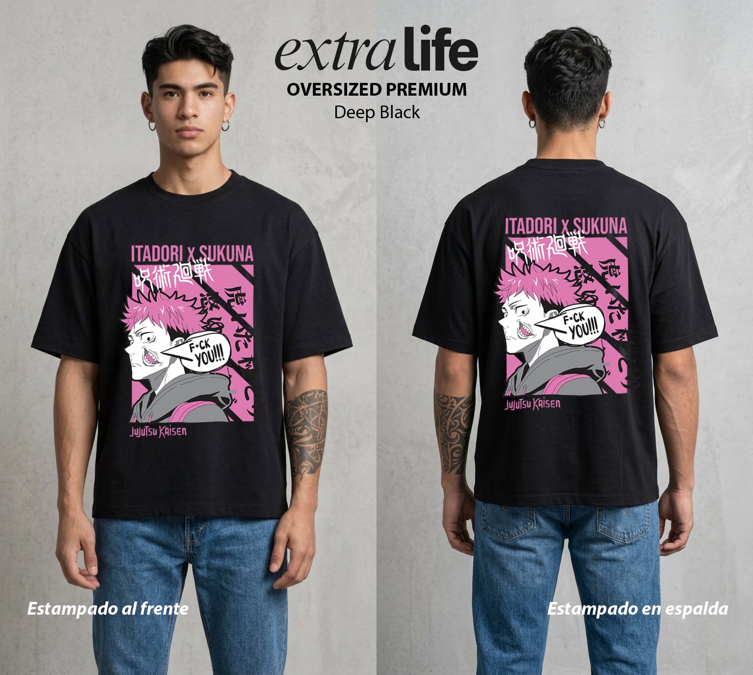 El Arte de las Maldiciones | La Maldicion Original #01864 - Playera Oversized Premium | Deep Black - Foto en modelo