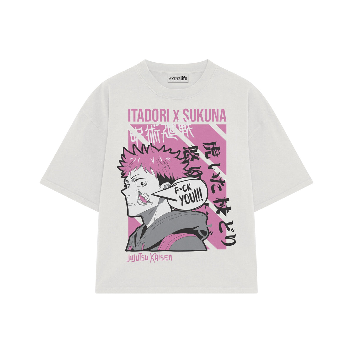 Playera streetwear premium de anime y gaming ExtraLife MX, corte oversized drop shoulder ligero y fresco en color Deep Black y Off-White, moda urbana mexicana de culto.