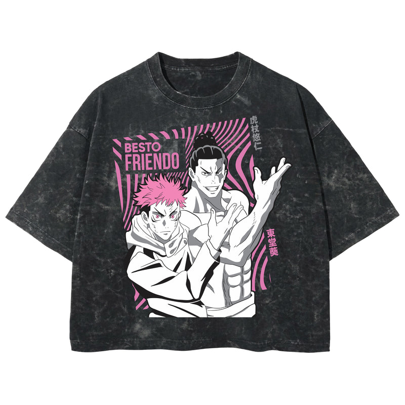 Playera streetwear premium de anime y gaming ExtraLife MX, corte boxy deluxe mineral wash heavyweight en color Acid Wash, moda urbana mexicana de culto.