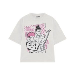 Playera streetwear premium de anime y gaming ExtraLife MX, corte boxy oversized drop shoulder heavyweight en color Deep Black y Off-White, moda urbana mexicana de culto.