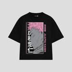 Playera streetwear premium de anime y gaming ExtraLife MX, corte boxy oversized drop shoulder heavyweight en color Deep Black y Off-White, moda urbana mexicana de culto.