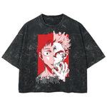 Playera streetwear premium de anime y gaming ExtraLife MX, corte boxy deluxe mineral wash heavyweight en color Acid Wash, moda urbana mexicana de culto.
