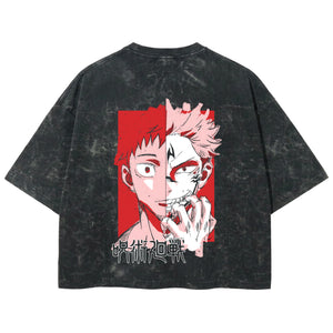 Playera streetwear premium de anime y gaming ExtraLife MX, corte boxy deluxe mineral wash heavyweight en color Acid Wash, moda urbana mexicana de culto.
