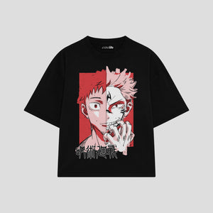 Playera streetwear premium de anime y gaming ExtraLife MX, corte boxy oversized drop shoulder heavyweight en color Deep Black y Off-White, moda urbana mexicana de culto.