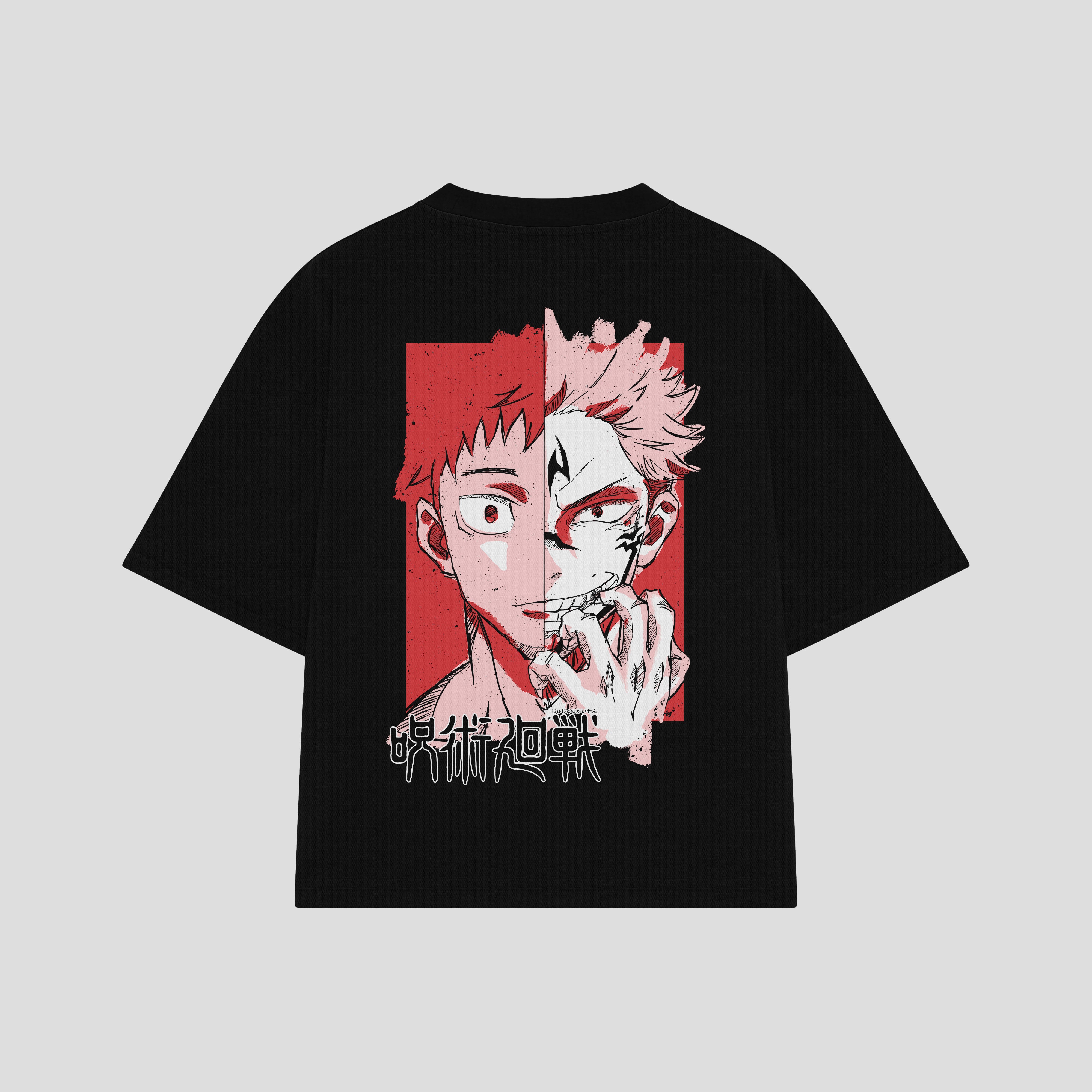 Playera streetwear premium de anime y gaming ExtraLife MX, corte boxy oversized drop shoulder heavyweight en color Deep Black y Off-White, moda urbana mexicana de culto.