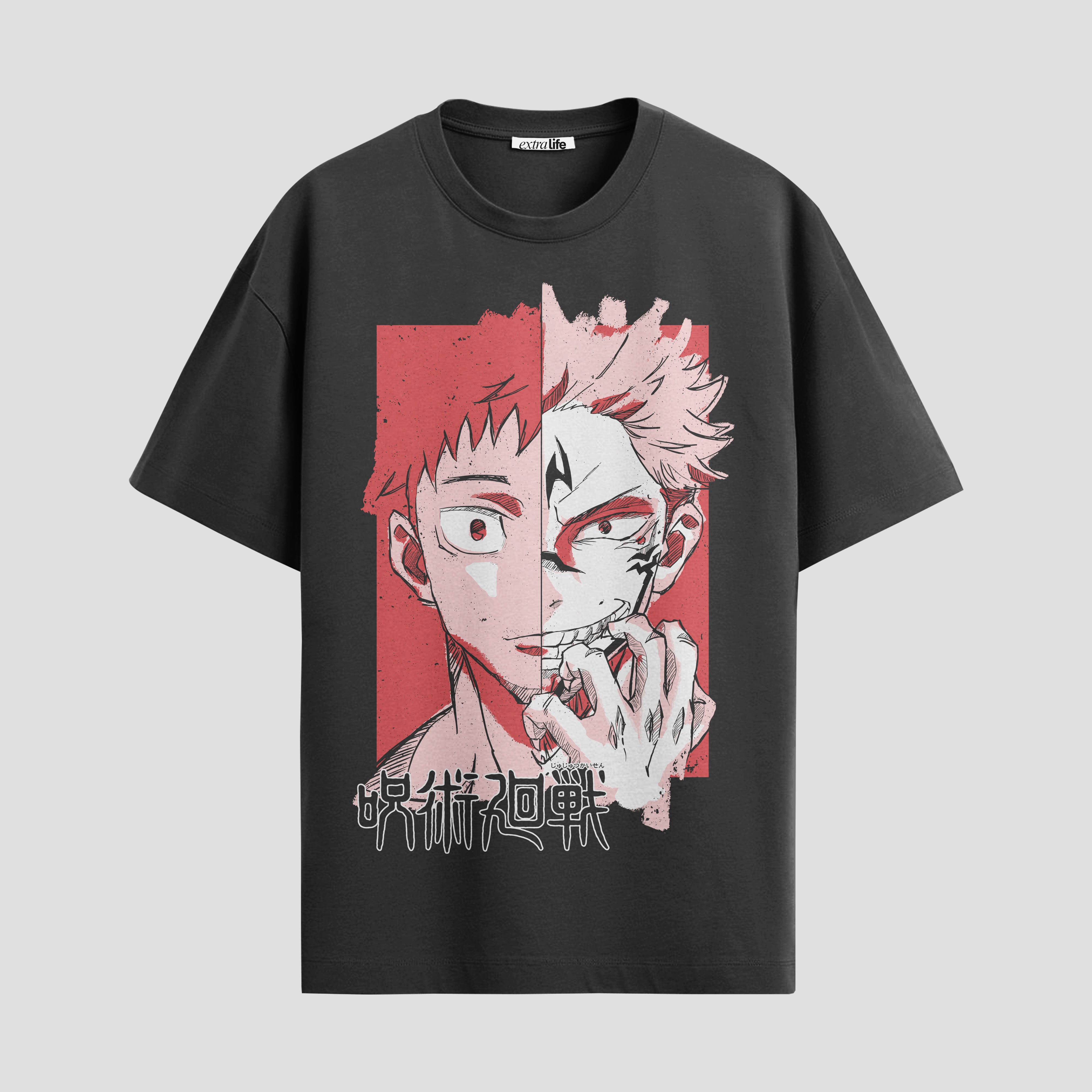 Playera urbana de anime y gaming ExtraLife MX, corte Standard Fit unisex ligero y transpirable en color Deep Black y Pure White, ropa de uso diario para gym y casual.