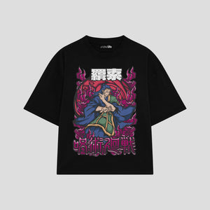 Playera streetwear premium de anime y gaming ExtraLife MX, corte boxy oversized drop shoulder heavyweight en color Deep Black y Off-White, moda urbana mexicana de culto.