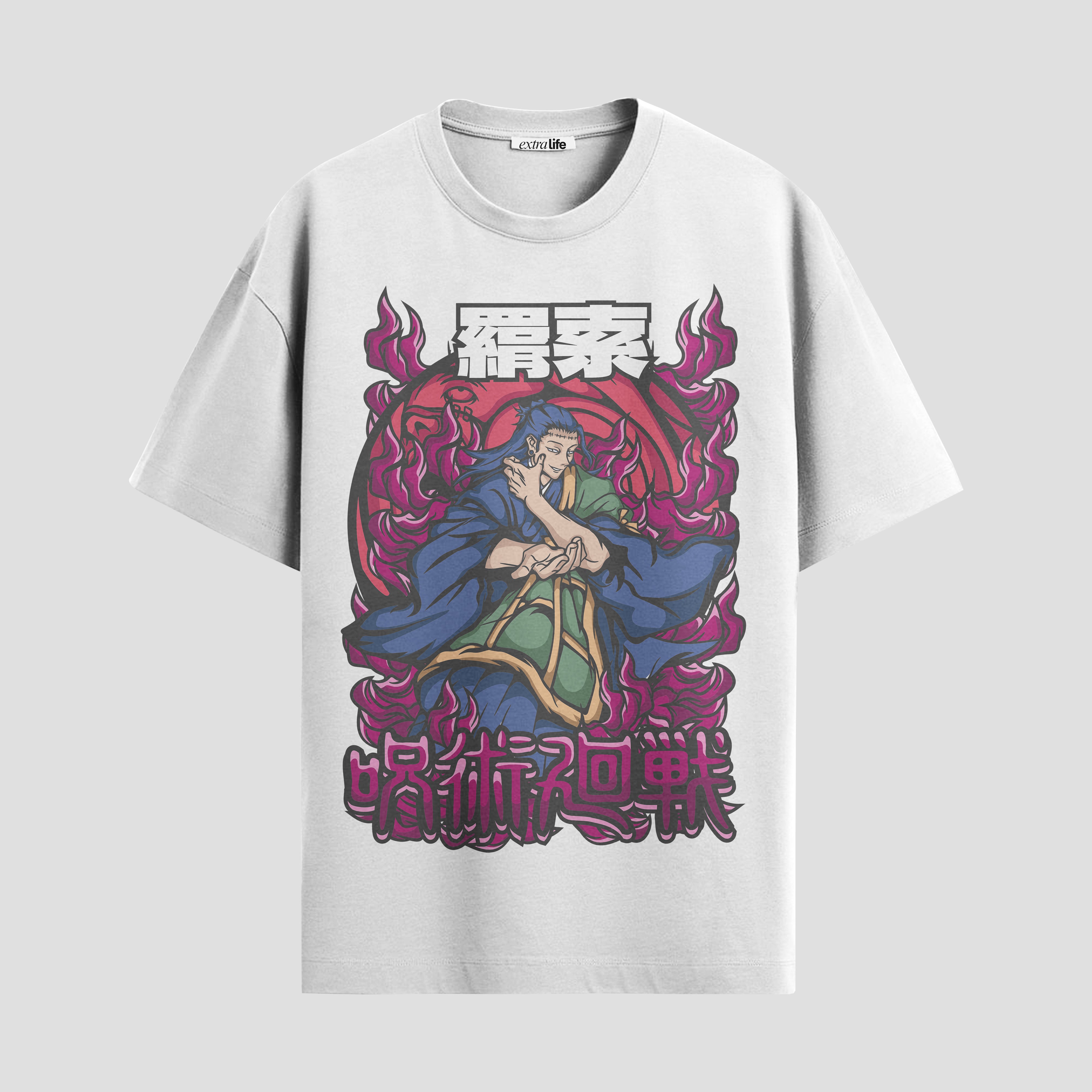 Playera urbana de anime y gaming ExtraLife MX, corte Standard Fit unisex ligero y transpirable en color Deep Black y Pure White, ropa de uso diario para gym y casual.
