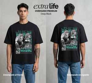 El Arte de las Maldiciones | El Alma del Caos #01870 - Playera Oversized Premium | Deep Black - Foto en modelo