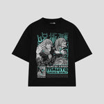 Playera streetwear premium de anime y gaming ExtraLife MX, corte boxy oversized drop shoulder heavyweight en color Deep Black y Off-White, moda urbana mexicana de culto.