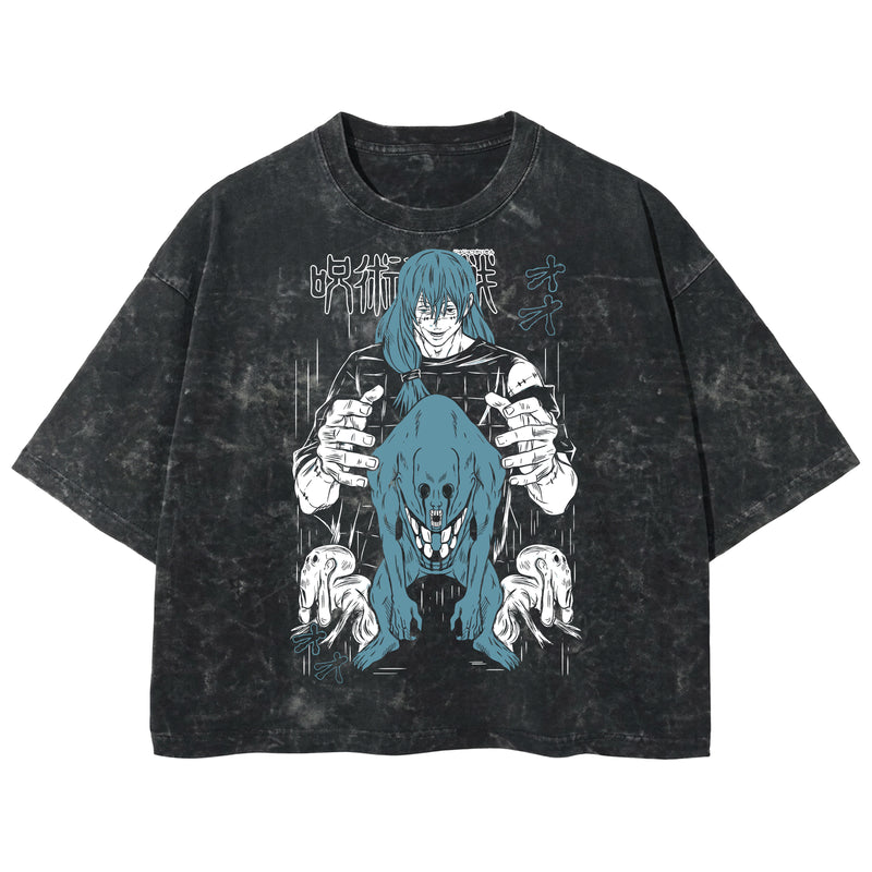 Playera streetwear premium de anime y gaming ExtraLife MX, corte boxy deluxe mineral wash heavyweight en color Acid Wash, moda urbana mexicana de culto.