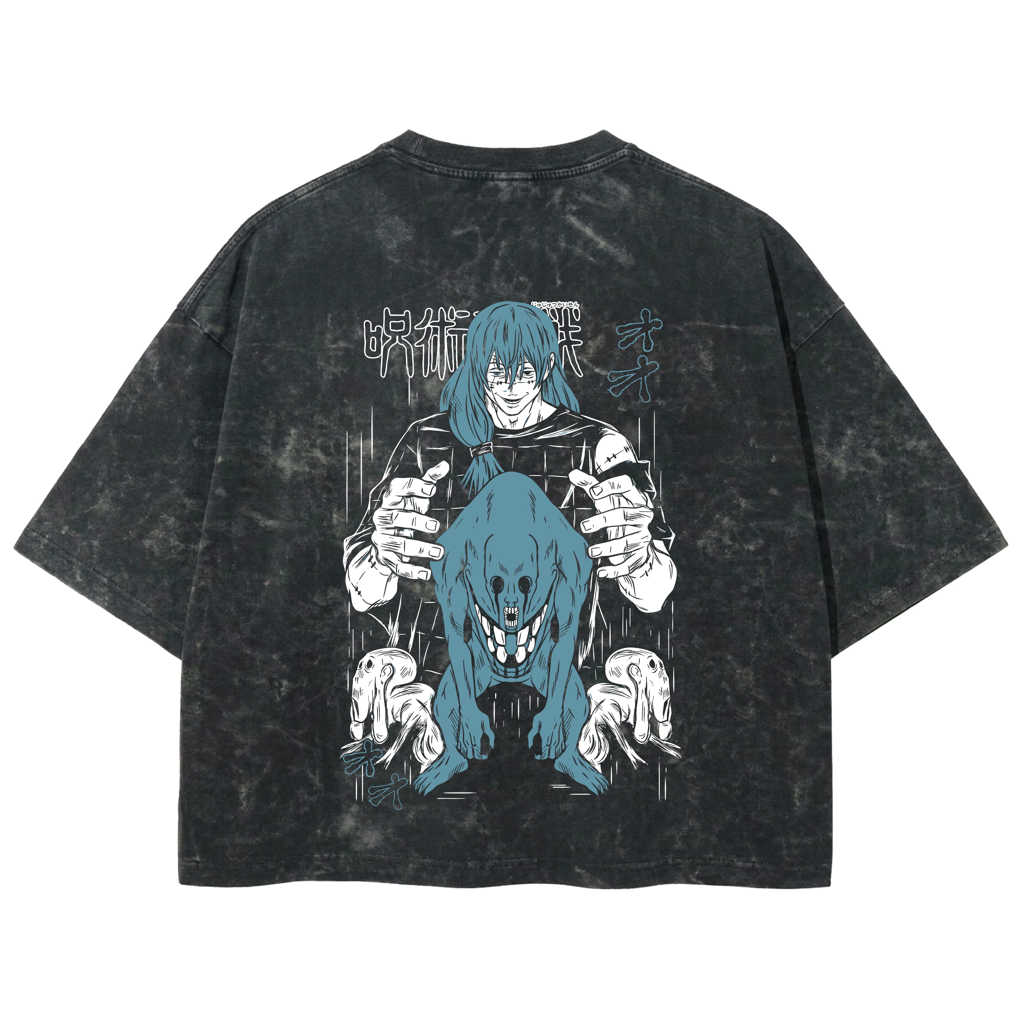 Playera streetwear premium de anime y gaming ExtraLife MX, corte boxy deluxe mineral wash heavyweight en color Acid Wash, moda urbana mexicana de culto.