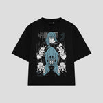 Playera streetwear premium de anime y gaming ExtraLife MX, corte boxy oversized drop shoulder heavyweight en color Deep Black y Off-White, moda urbana mexicana de culto.