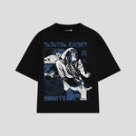 Playera streetwear premium de anime y gaming ExtraLife MX, corte boxy oversized drop shoulder heavyweight en color Deep Black y Off-White, moda urbana mexicana de culto.