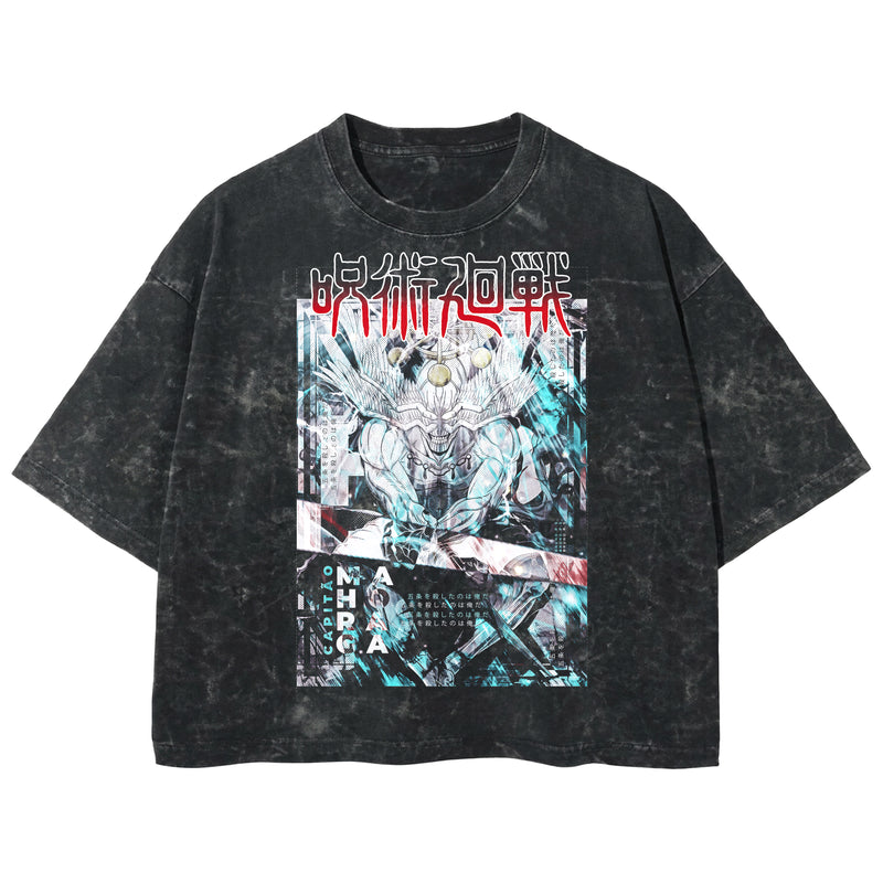 Playera streetwear premium de anime y gaming ExtraLife MX, corte boxy deluxe mineral wash heavyweight en color Acid Wash, moda urbana mexicana de culto.
