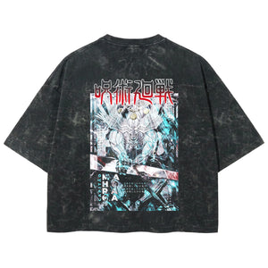 Playera streetwear premium de anime y gaming ExtraLife MX, corte boxy deluxe mineral wash heavyweight en color Acid Wash, moda urbana mexicana de culto.
