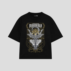 Playera streetwear premium de anime y gaming ExtraLife MX, corte boxy oversized drop shoulder heavyweight en color Deep Black y Off-White, moda urbana mexicana de culto.