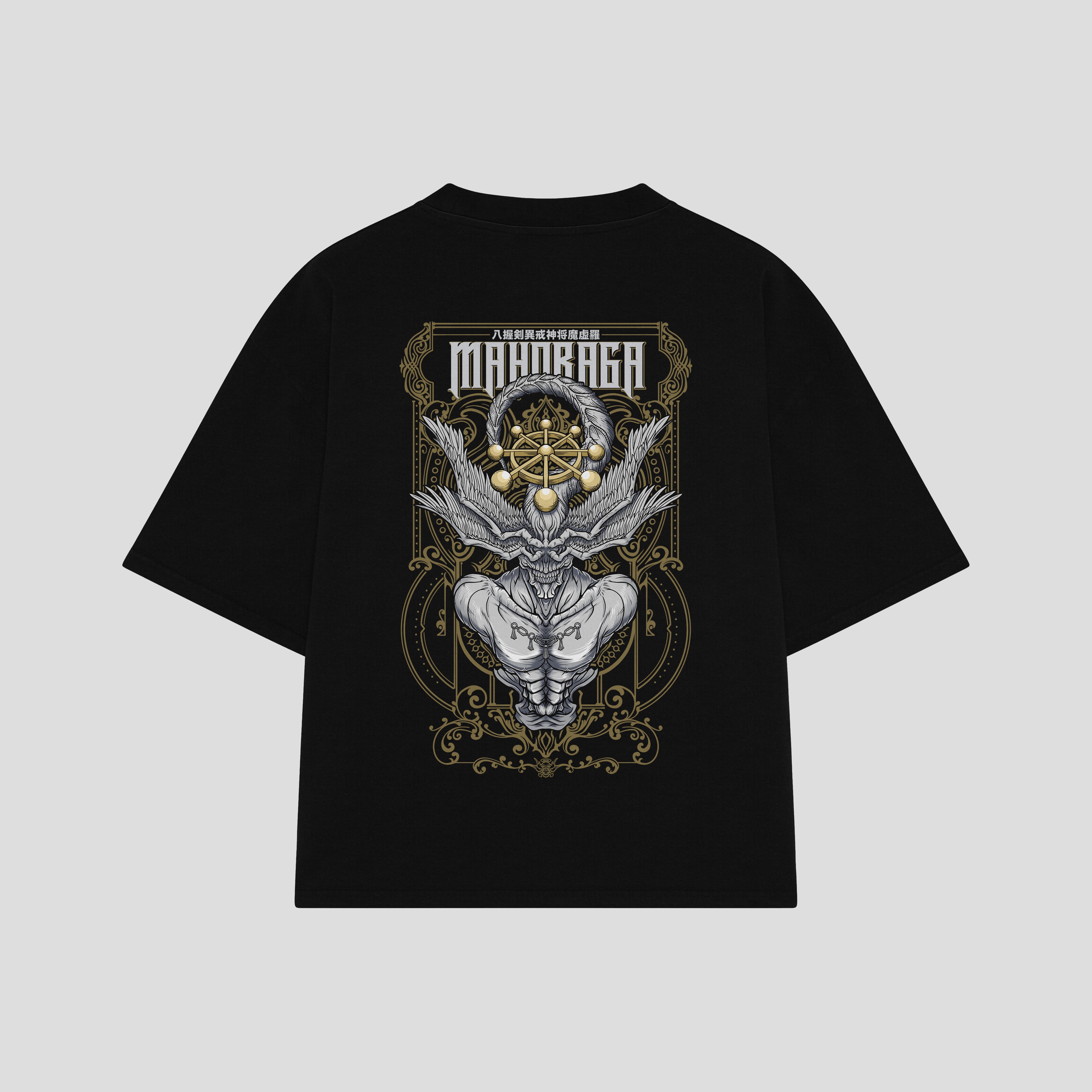 Playera streetwear premium de anime y gaming ExtraLife MX, corte boxy oversized drop shoulder heavyweight en color Deep Black y Off-White, moda urbana mexicana de culto.