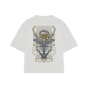 Playera streetwear premium de anime y gaming ExtraLife MX, corte boxy oversized drop shoulder heavyweight en color Deep Black y Off-White, moda urbana mexicana de culto.