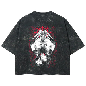 Playera streetwear premium de anime y gaming ExtraLife MX, corte boxy deluxe mineral wash heavyweight en color Acid Wash, moda urbana mexicana de culto.
