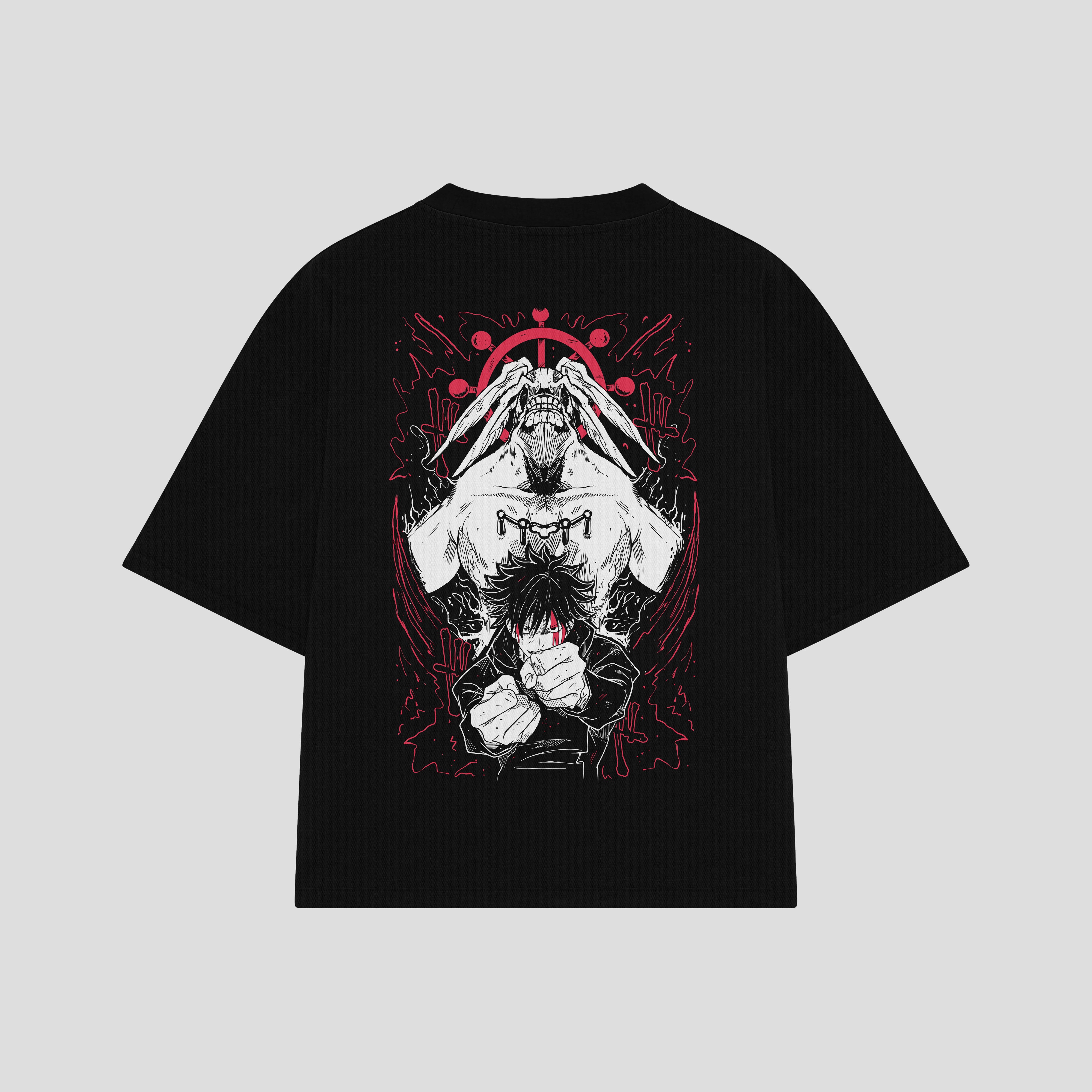 Playera streetwear premium de anime y gaming ExtraLife MX, corte boxy oversized drop shoulder heavyweight en color Deep Black y Off-White, moda urbana mexicana de culto.