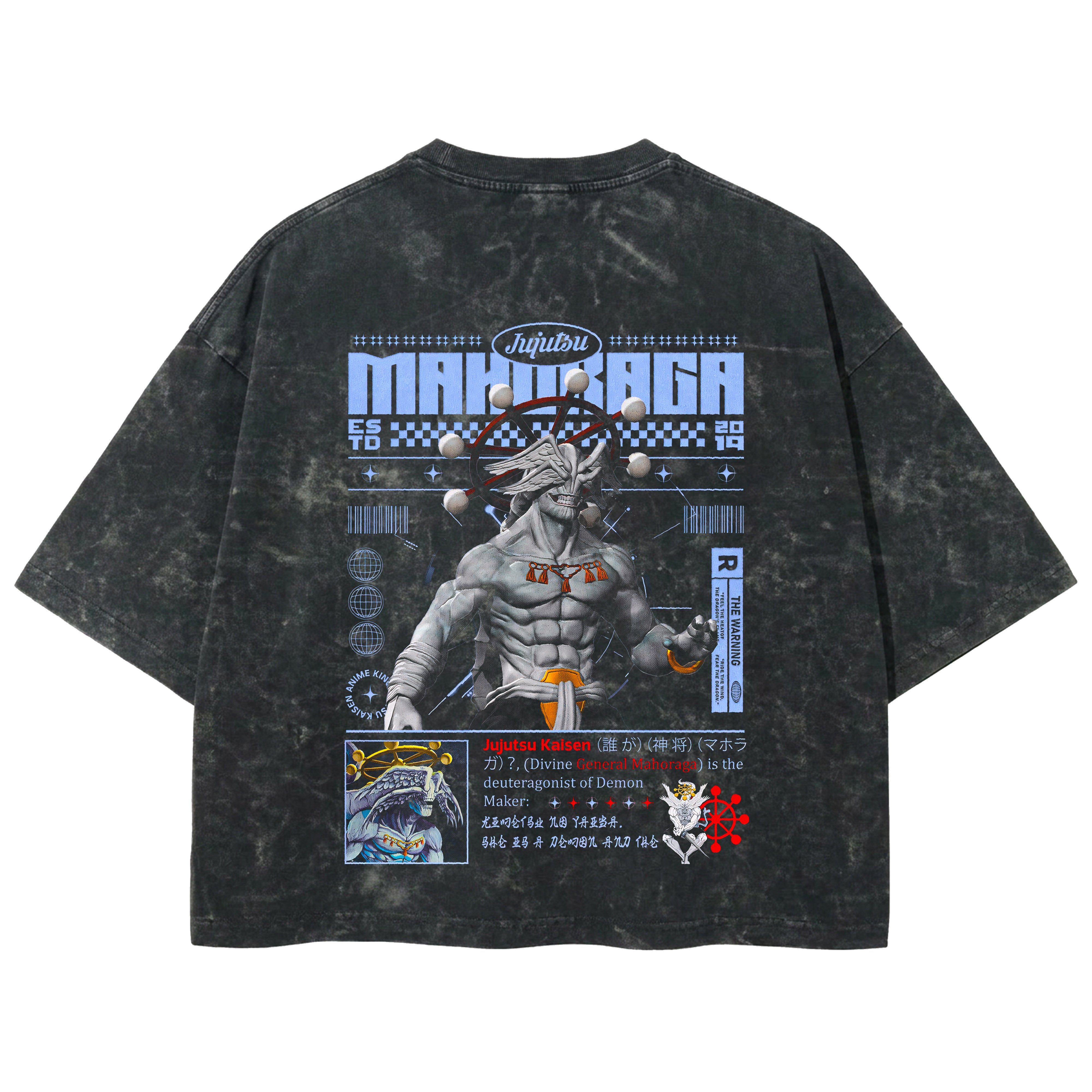 Playera streetwear premium de anime y gaming ExtraLife MX, corte boxy deluxe mineral wash heavyweight en color Acid Wash, moda urbana mexicana de culto.