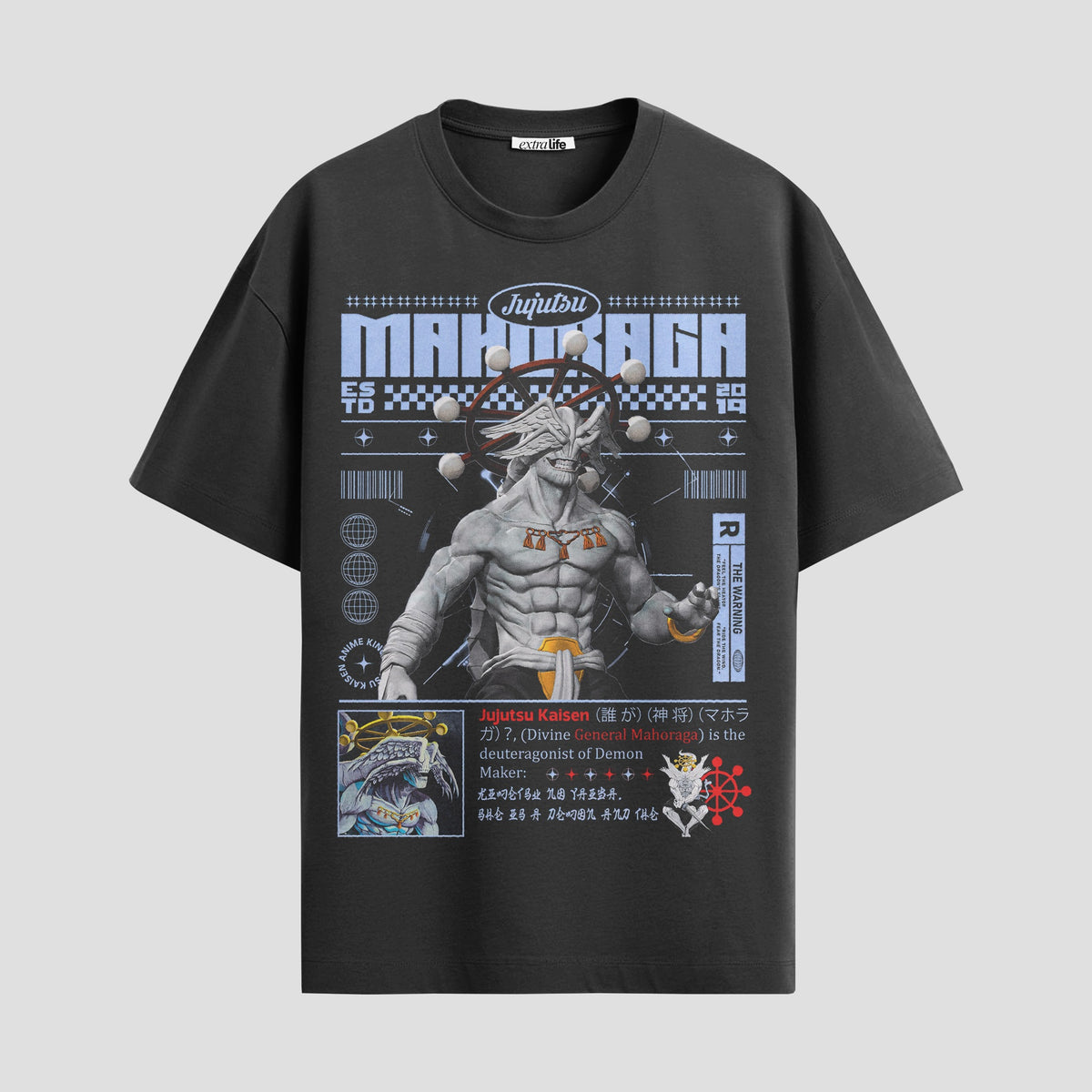 Playera urbana de anime y gaming ExtraLife MX, corte Classic Premium unisex ligero y transpirable en color Deep Black y Pure White, ropa de uso diario para gym y casual.