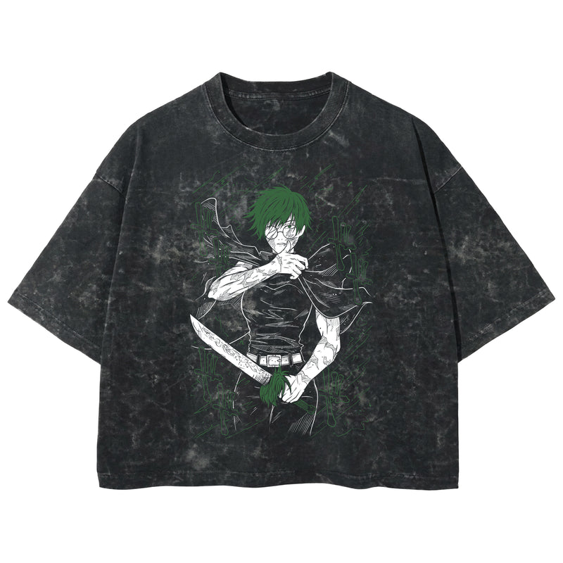 Playera streetwear premium de anime y gaming ExtraLife MX, corte boxy deluxe mineral wash heavyweight en color Acid Wash, moda urbana mexicana de culto.