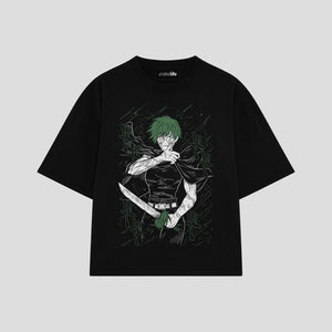 Playera streetwear premium de anime y gaming ExtraLife MX, corte boxy oversized drop shoulder heavyweight en color Deep Black y Off-White, moda urbana mexicana de culto.
