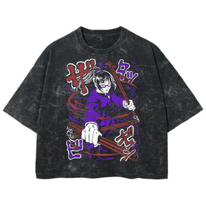 Playera streetwear premium de anime y gaming ExtraLife MX, corte boxy deluxe mineral wash heavyweight en color Acid Wash, moda urbana mexicana de culto.