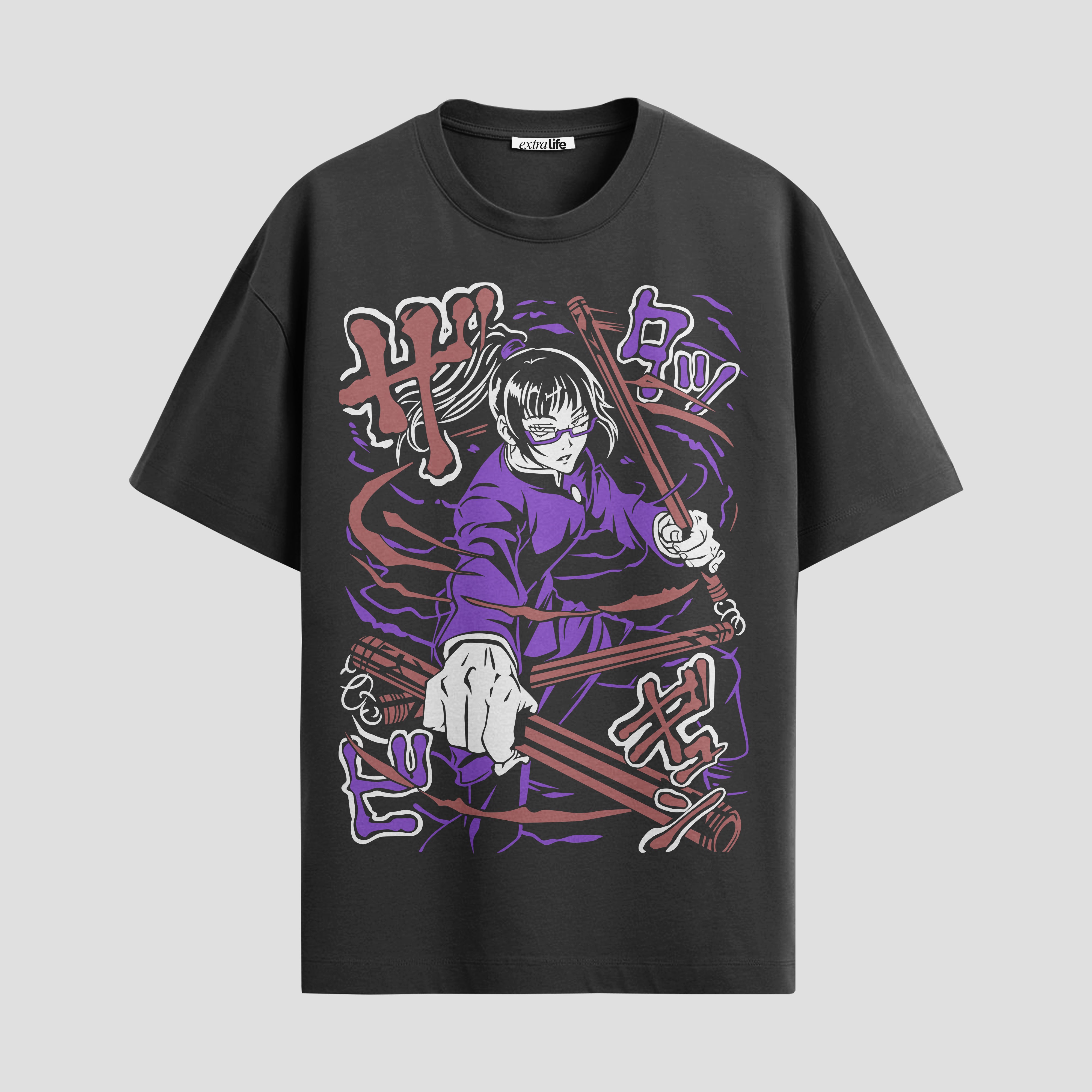 Playera urbana de anime y gaming ExtraLife MX, corte Standard Fit unisex ligero y transpirable en color Deep Black y Pure White, ropa de uso diario para gym y casual.