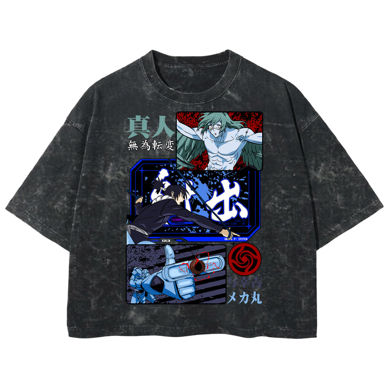 Playera streetwear premium de anime y gaming ExtraLife MX, corte boxy deluxe mineral wash heavyweight en color Acid Wash, moda urbana mexicana de culto.