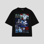 Playera streetwear premium de anime y gaming ExtraLife MX, corte boxy oversized drop shoulder heavyweight en color Deep Black y Off-White, moda urbana mexicana de culto.