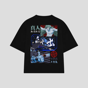 Playera streetwear premium de anime y gaming ExtraLife MX, corte boxy oversized drop shoulder heavyweight en color Deep Black y Off-White, moda urbana mexicana de culto.