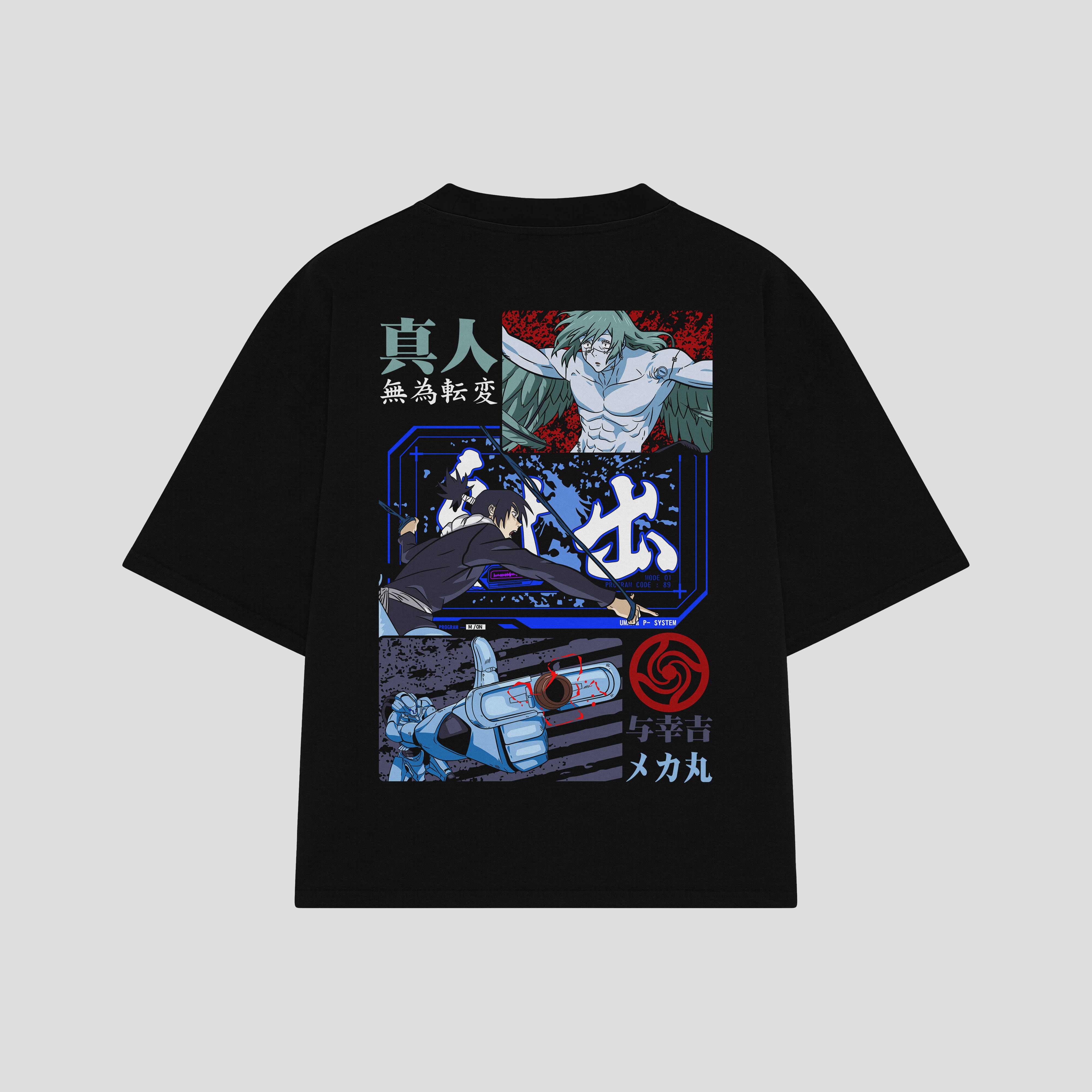 Playera streetwear premium de anime y gaming ExtraLife MX, corte boxy oversized drop shoulder heavyweight en color Deep Black y Off-White, moda urbana mexicana de culto.