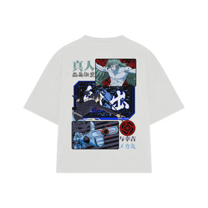 Playera streetwear premium de anime y gaming ExtraLife MX, corte boxy oversized drop shoulder heavyweight en color Deep Black y Off-White, moda urbana mexicana de culto.