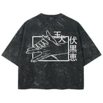 Playera streetwear premium de anime y gaming ExtraLife MX, corte boxy deluxe mineral wash heavyweight en color Acid Wash, moda urbana mexicana de culto.