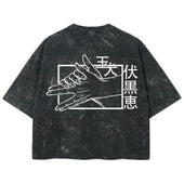 Playera streetwear premium de anime y gaming ExtraLife MX, corte boxy deluxe mineral wash heavyweight en color Acid Wash, moda urbana mexicana de culto.
