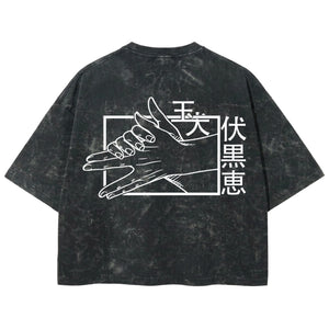 Playera streetwear premium de anime y gaming ExtraLife MX, corte boxy deluxe mineral wash heavyweight en color Acid Wash, moda urbana mexicana de culto.