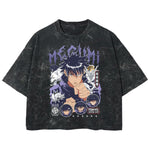 Playera streetwear premium de anime y gaming ExtraLife MX, corte boxy deluxe mineral wash heavyweight en color Acid Wash, moda urbana mexicana de culto.