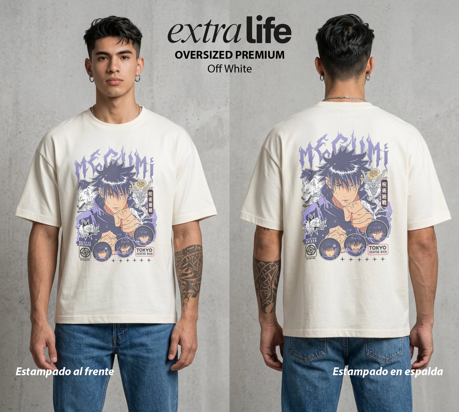 El Arte de las Maldiciones | El Brujo de las Bestias #01889 - Playera Oversized Premium | Off White - Foto en modelo