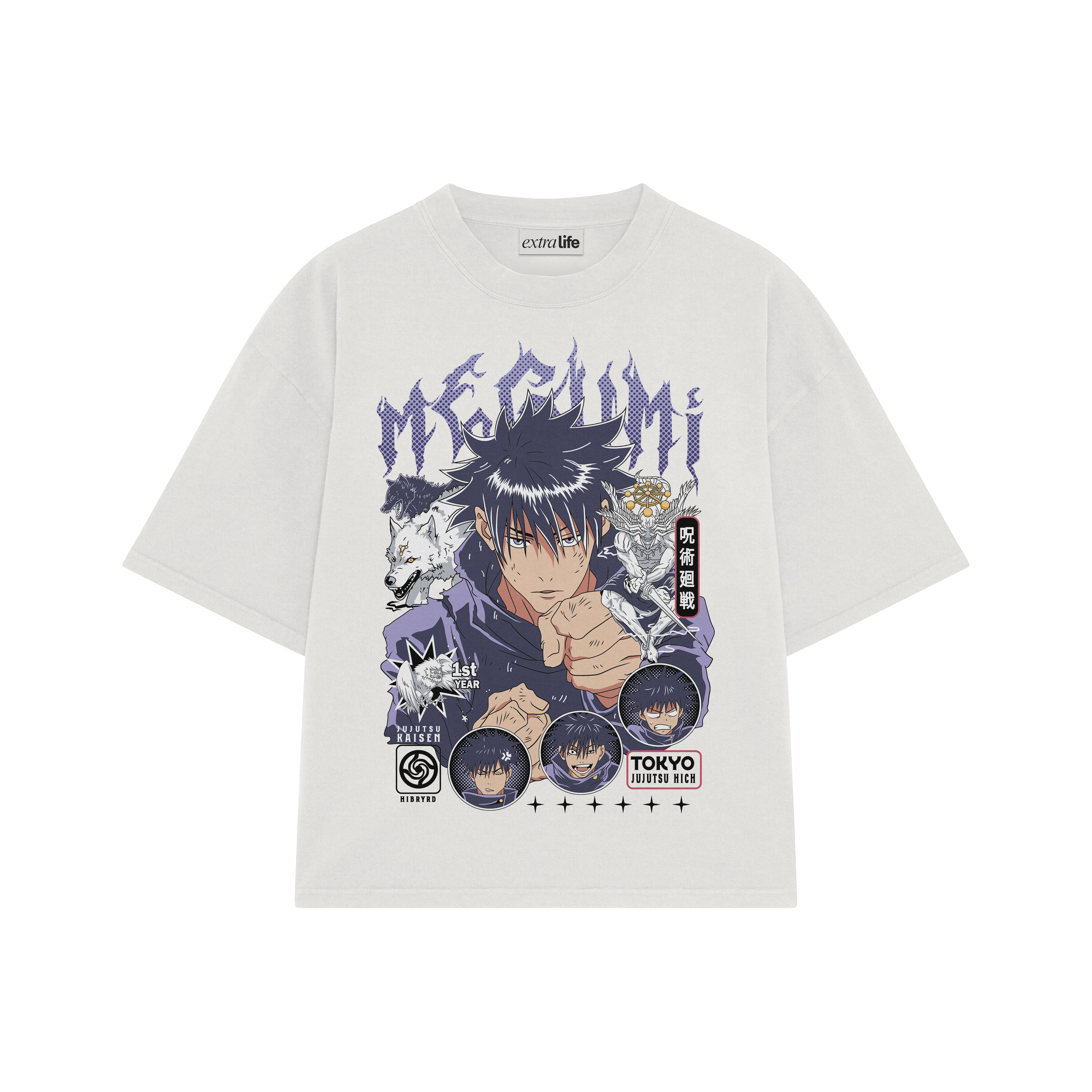 Playera streetwear premium de anime y gaming ExtraLife MX, corte boxy oversized drop shoulder heavyweight en color Deep Black y Off-White, moda urbana mexicana de culto.