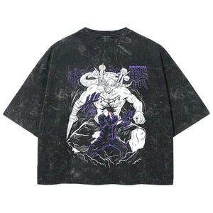 Playera streetwear premium de anime y gaming ExtraLife MX, corte boxy deluxe mineral wash heavyweight en color Acid Wash, moda urbana mexicana de culto.