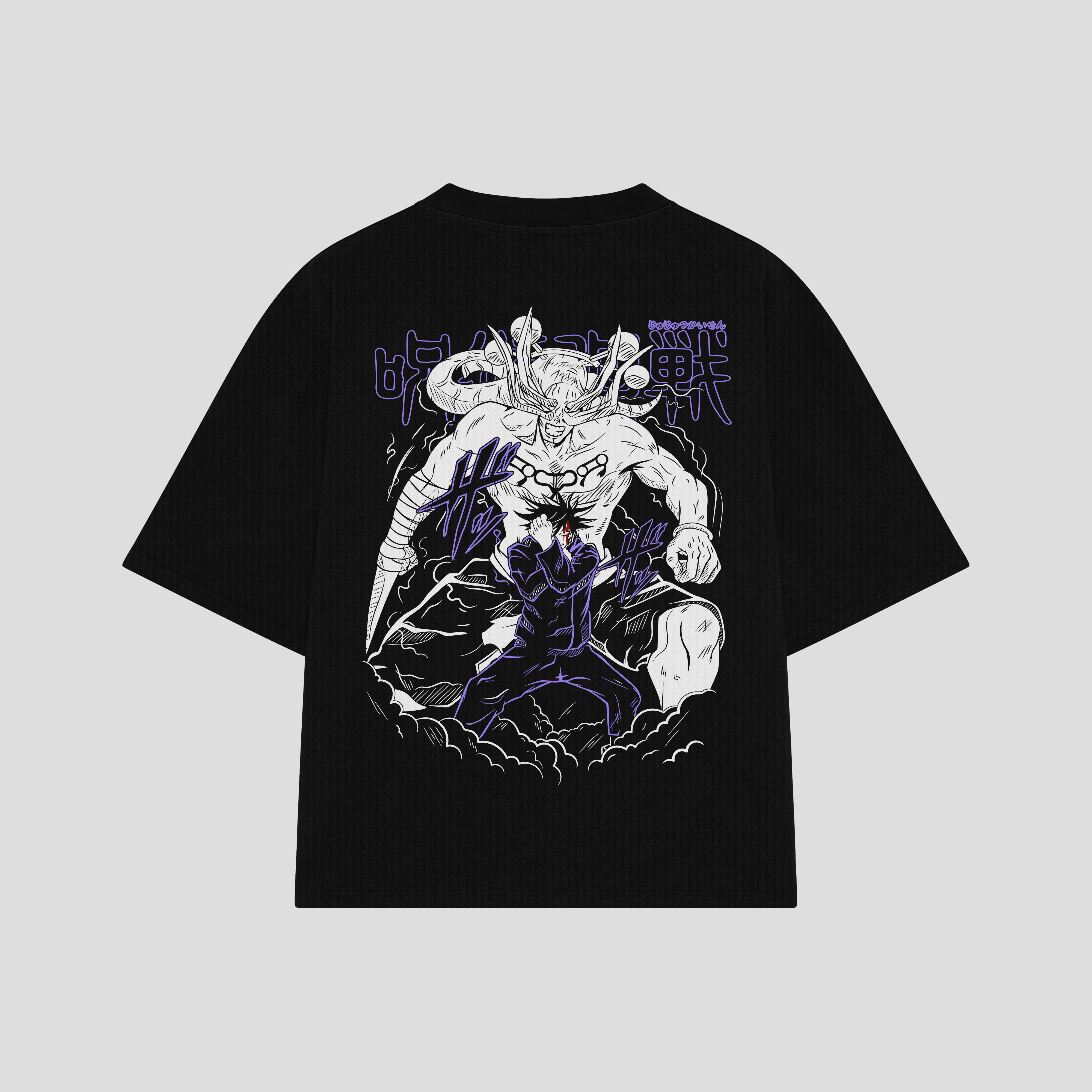 Playera streetwear premium de anime y gaming ExtraLife MX, corte boxy oversized drop shoulder heavyweight en color Deep Black y Off-White, moda urbana mexicana de culto.