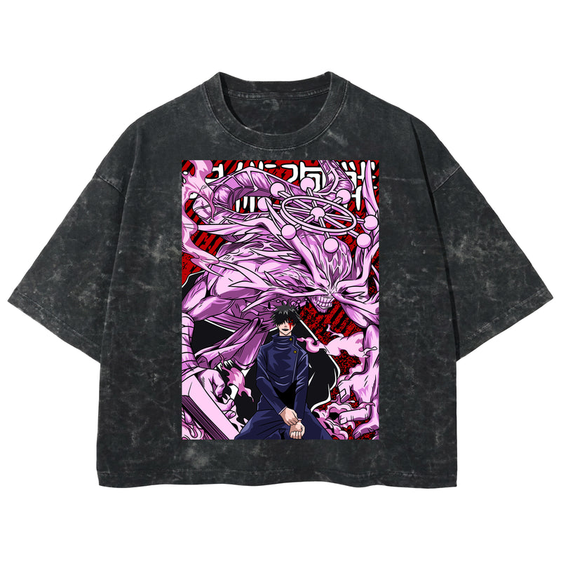 Playera streetwear premium de anime y gaming ExtraLife MX, corte boxy deluxe mineral wash heavyweight en color Acid Wash, moda urbana mexicana de culto.