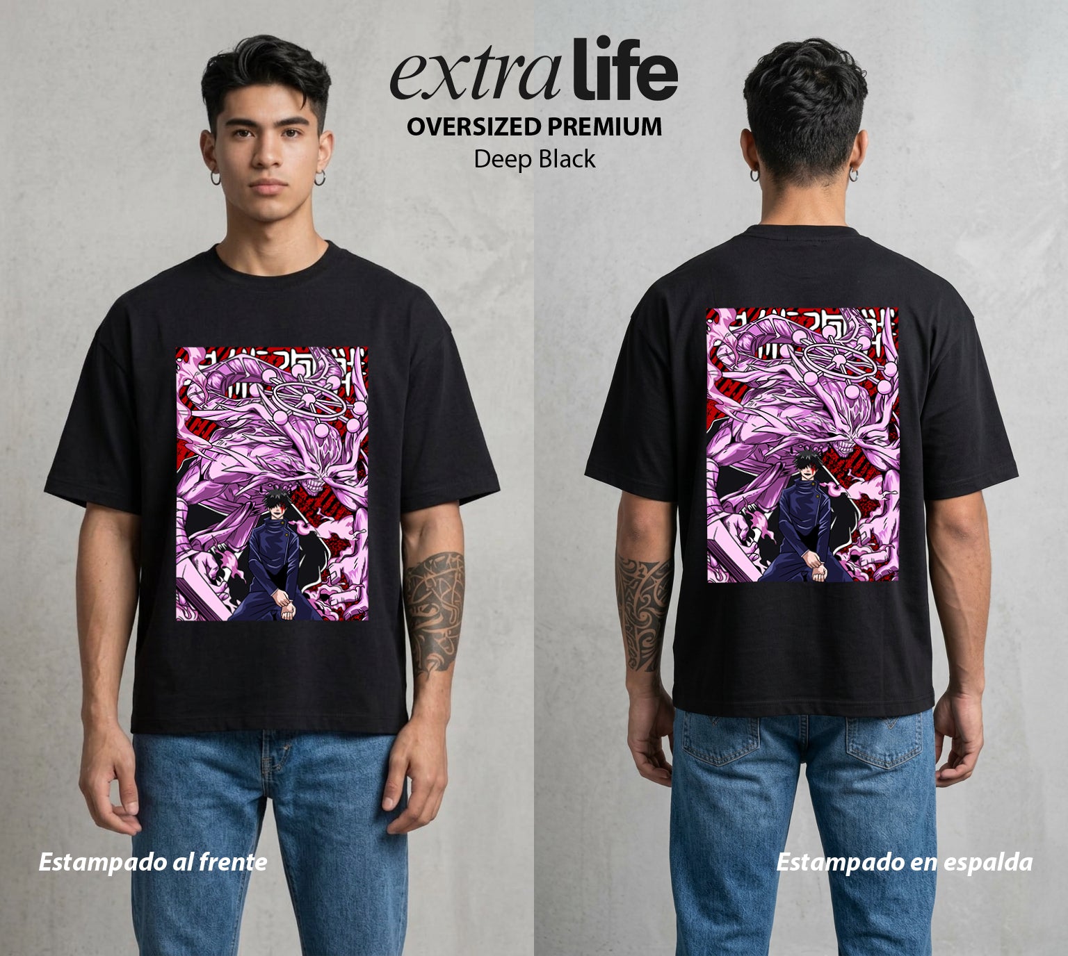 El Arte de las Maldiciones | La Adaptacion del Caos #01892 - Playera Oversized Premium | Deep Black - Foto en modelo