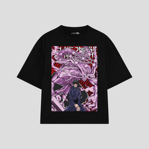 Playera streetwear premium de anime y gaming ExtraLife MX, corte boxy oversized drop shoulder heavyweight en color Deep Black y Off-White, moda urbana mexicana de culto.