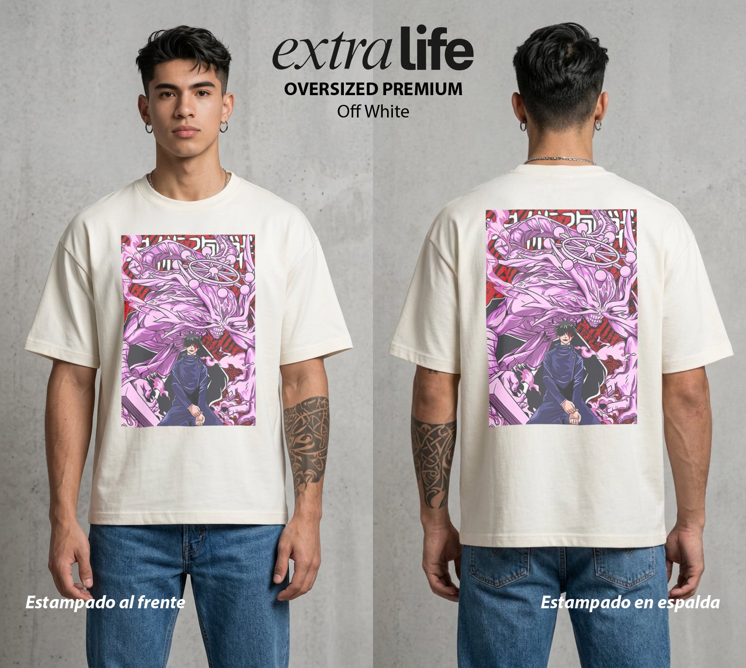 El Arte de las Maldiciones | La Adaptacion del Caos #01892 - Playera Oversized Premium | Off White - Foto en modelo